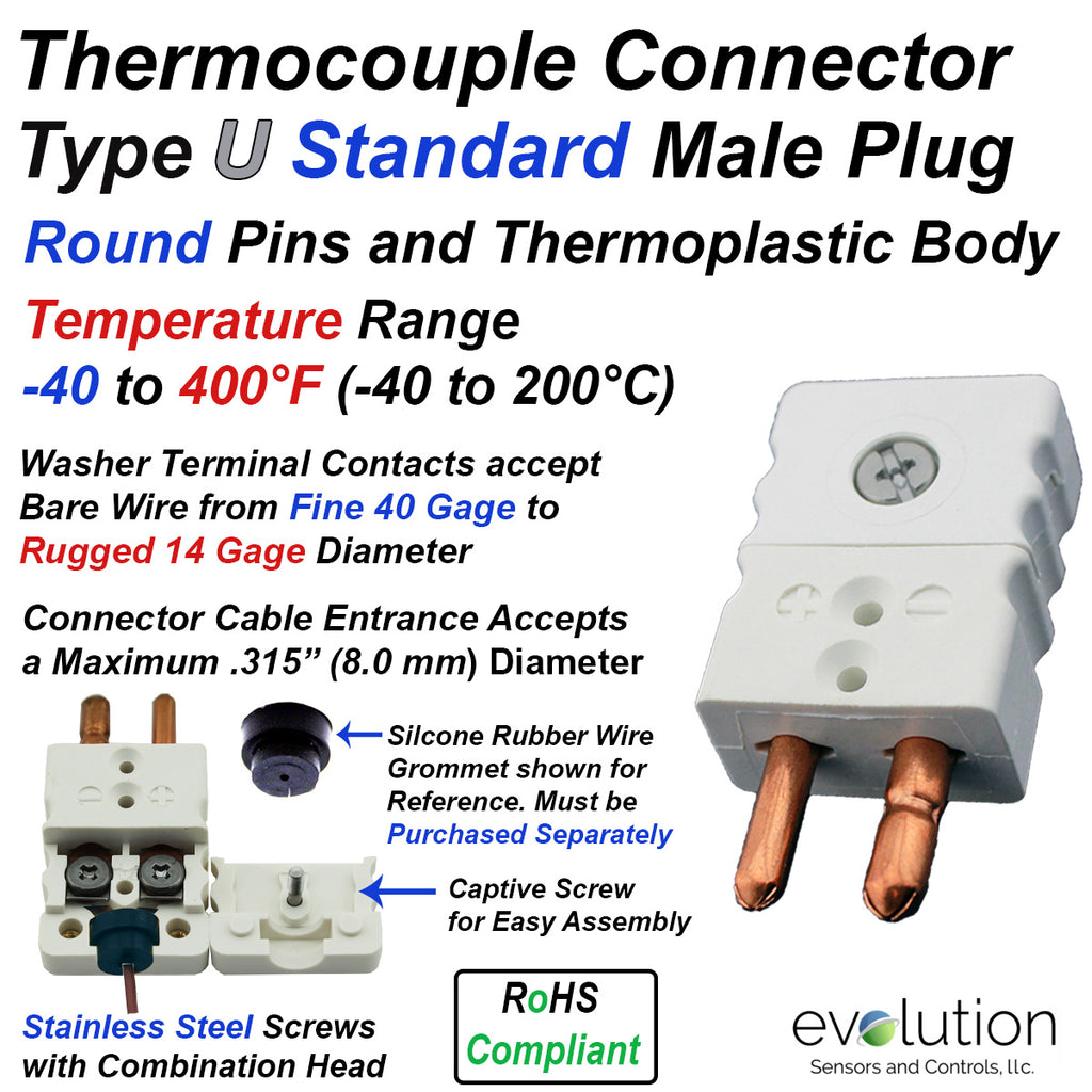 Type U Standard Size Male Thermocouple Connector