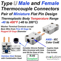Set of Type U Miniature Male and Female Thermocouple Connectors