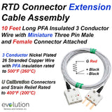 RTD Connector Extension Cable PFA insulated wire with 3-Pin Miniature Connectors