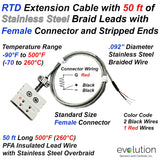 RTD Extension Cable Assembly 50 ft of Stainless Steel Braided Lead Wire