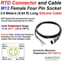 RTD M12 Connector Extension Cable Female and Stripped Leads 3 Meters Long