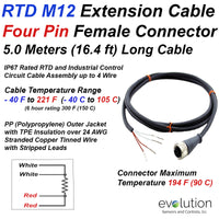 RTD M12 Connector Extension Cable Assembly Straight Design
