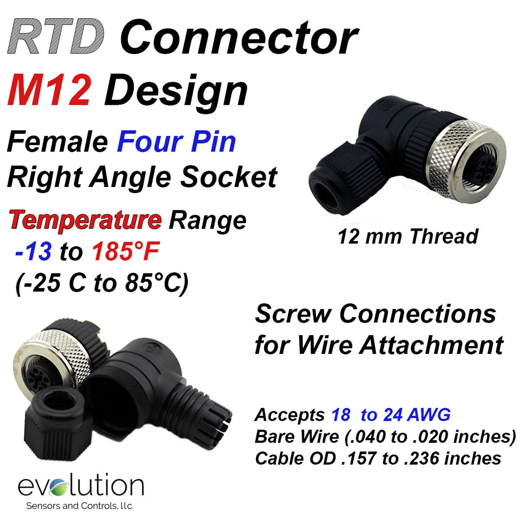 RTD M12 Connector Right Angle Female 4 Pin Design