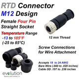RTD M12 Connector Straight Female 4 Pin Design