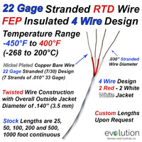 22 Gage Stranded RTD Wire FEP Insulated 4 Wire Design