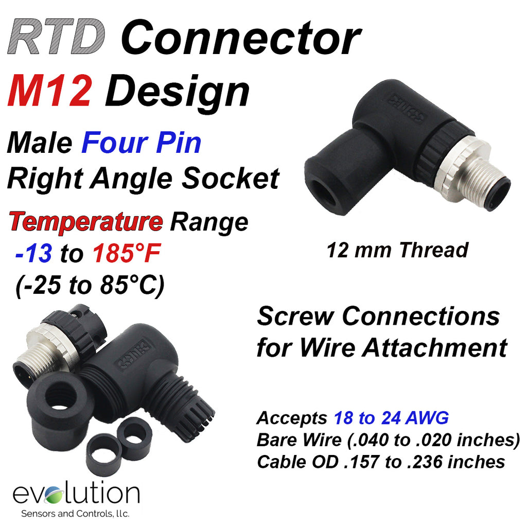 RTD M12 Connector Male Right Angle 4 Pin Design