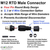 RTD M12 Connector Straight Male 4 Pin Assembly