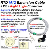 RTD M12 Extension Cable Right Angle Female Connector 5 Meters Long
